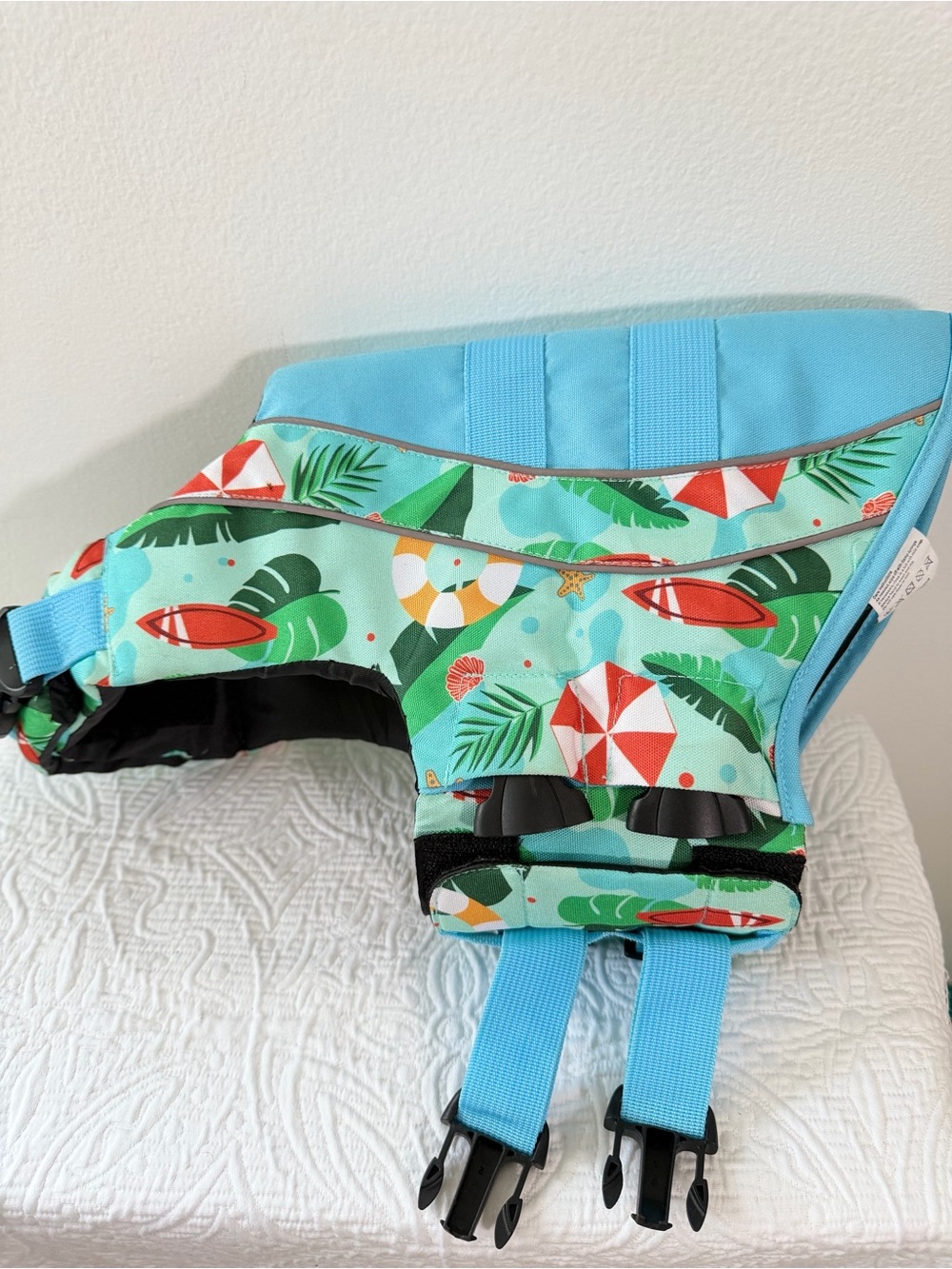 Dog Life Jacket Size M Beach Tropical Print Adjustable Pet Swim Vest - Picture 3 of 6